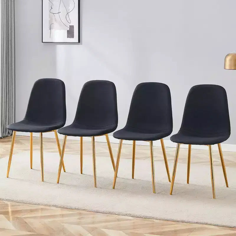 MAYEERTY Lot de 4 chaises de salle à manger de luxe simples, en lin et coton noir, avec pieds en métal doré, s'adaptant à des décors variés