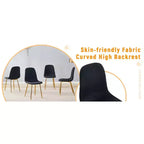 MAYEERTY Lot de 4 chaises de salle à manger de luxe simples, en lin et coton noir, avec pieds en métal doré, s'adaptant à des décors variés
