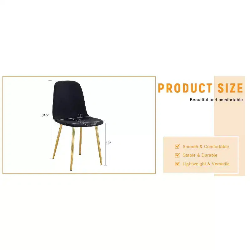 MAYEERTY Lot de 4 chaises de salle à manger de luxe simples, en lin et coton noir, avec pieds en métal doré, s'adaptant à des décors variés