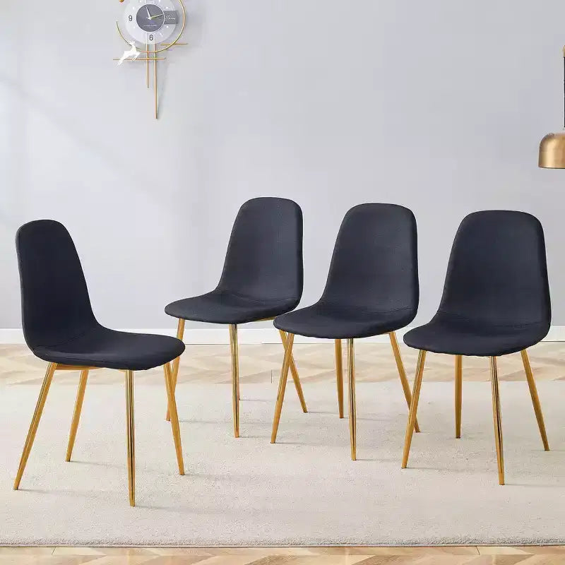 MAYEERTY Lot de 4 chaises de salle à manger de luxe simples, en lin et coton noir, avec pieds en métal doré, s'adaptant à des décors variés