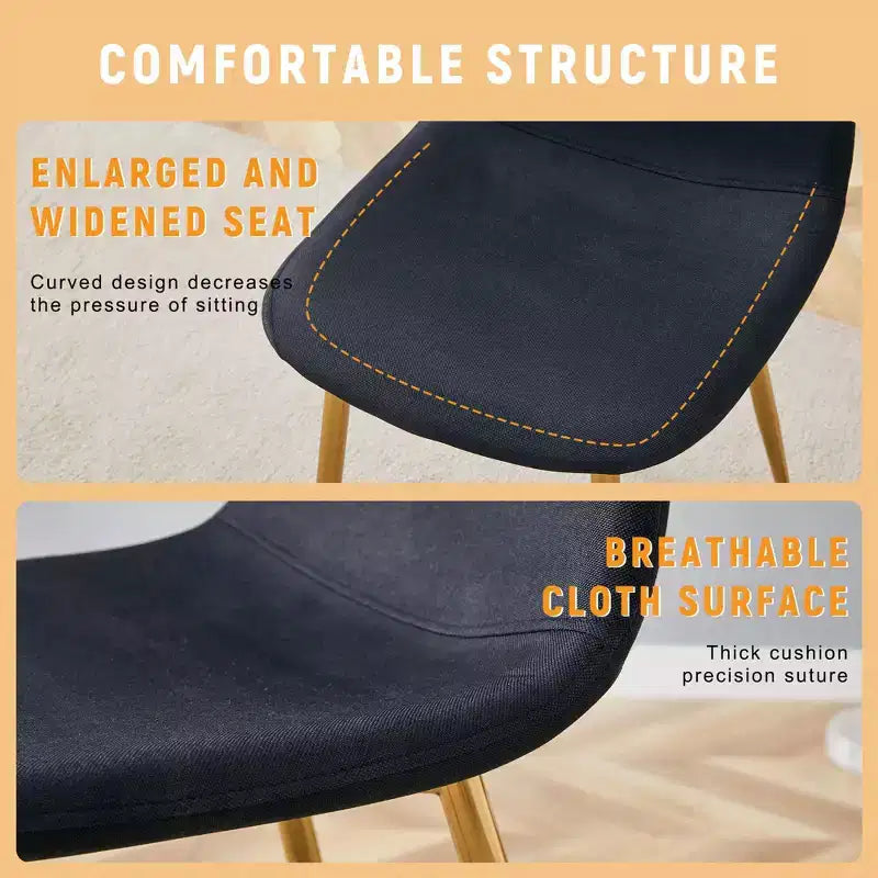 MAYEERTY Lot de 4 chaises de salle à manger de luxe simples, en lin et coton noir, avec pieds en métal doré, s'adaptant à des décors variés