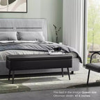 Banc Ottoman de Rangement, Banc d'entrée ou de chambre à coucher de style moderne du milieu du siècle, Cuir synthétique avec coutures, Banc en cuir avec rangement ottoman, Repose-pieds
