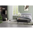 Banc Ottoman de Rangement, Banc d'entrée ou de chambre à coucher de style moderne du milieu du siècle, Cuir synthétique avec coutures, Banc en cuir avec rangement ottoman, Repose-pieds