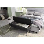 Banc Ottoman de Rangement, Banc d'entrée ou de chambre à coucher de style moderne du milieu du siècle, Cuir synthétique avec coutures, Banc en cuir avec rangement ottoman, Repose-pieds