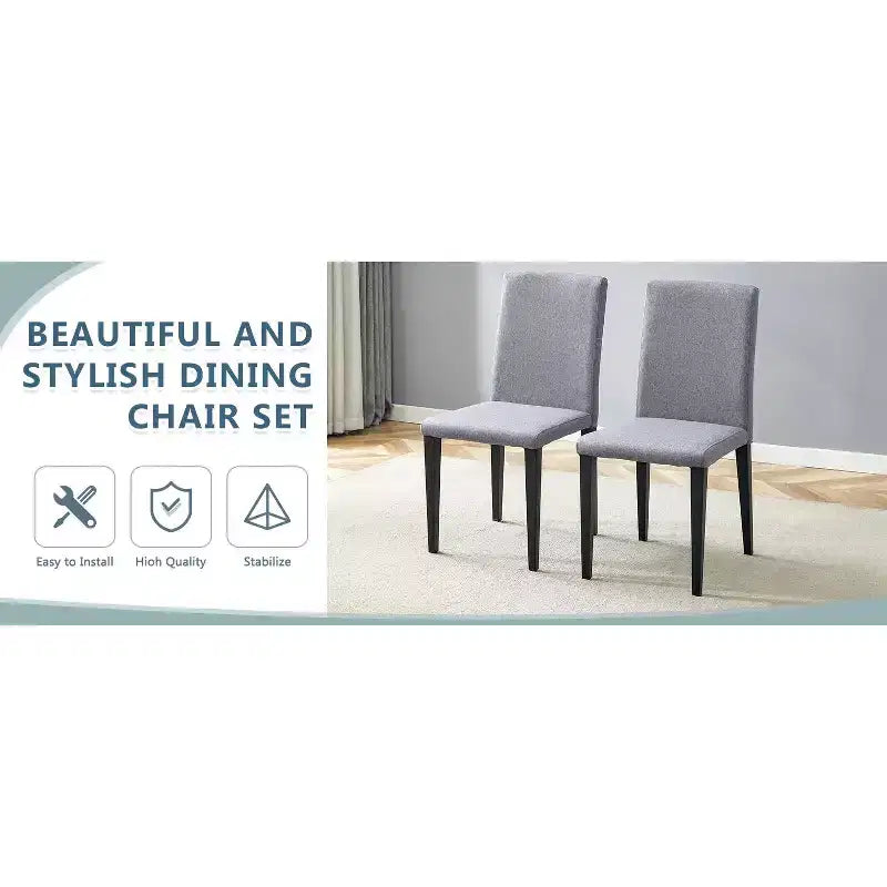 MAYEERTY Lot de 2 chaises de salle à manger en lin et coton gris clair, assise polyvalente et confortable