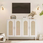 Buffet de cuisine GustoWave, Armoire de rangement d'appoint à 4 portes en rotin, Console de bar à café, Couloir, Salon