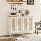 Buffet de cuisine GustoWave, Armoire de rangement d'appoint à 4 portes en rotin, Console de bar à café, Couloir, Salon