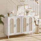 Buffet de cuisine GustoWave, Armoire de rangement d'appoint à 4 portes en rotin, Console de bar à café, Couloir, Salon