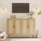 Buffet de cuisine GustoWave, Armoire de rangement d'appoint à 4 portes en rotin, Console de bar à café, Couloir, Salon