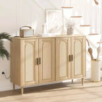 Buffet de cuisine GustoWave, Armoire de rangement d'appoint à 4 portes en rotin, Console de bar à café, Couloir, Salon