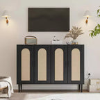 Buffet de cuisine GustoWave, Armoire de rangement d'appoint à 4 portes en rotin, Console de bar à café, Couloir, Salon