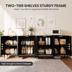 Buffet de cuisine GustoWave, Armoire de rangement d'appoint à 4 portes en rotin, Console de bar à café, Couloir, Salon