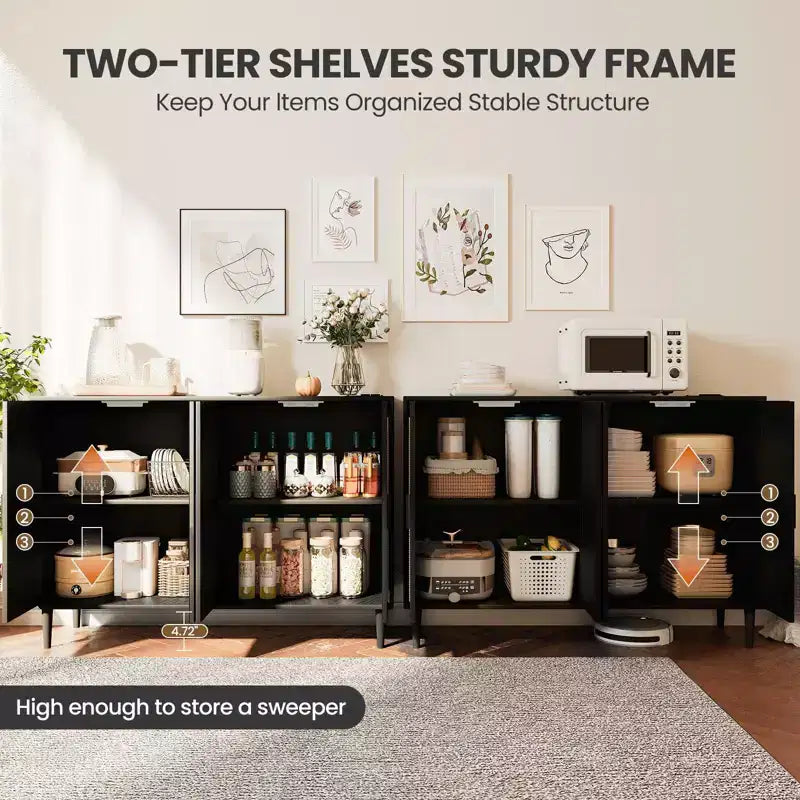 Buffet de cuisine GustoWave, Armoire de rangement d'appoint à 4 portes en rotin, Console de bar à café, Couloir, Salon