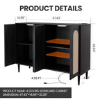 Buffet de cuisine GustoWave, Armoire de rangement d'appoint à 4 portes en rotin, Console de bar à café, Couloir, Salon
