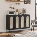 Buffet de cuisine GustoWave, Armoire de rangement d'appoint à 4 portes en rotin, Console de bar à café, Couloir, Salon