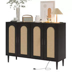 Buffet de cuisine GustoWave, Armoire de rangement d'appoint à 4 portes en rotin, Console de bar à café, Couloir, Salon