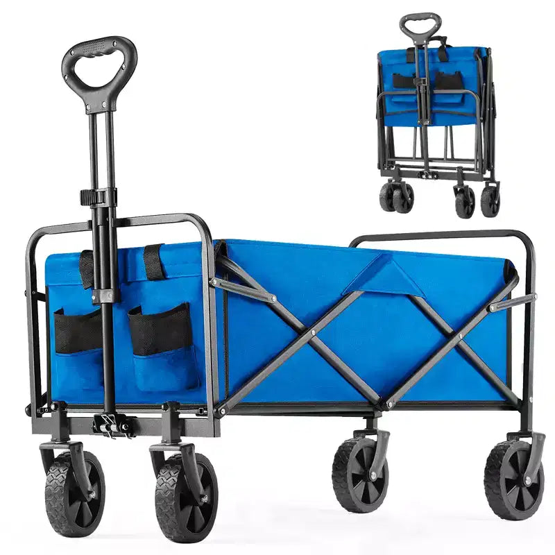Collapsible Folding Wagon Cart with All-Terrain Wheels Heavy Duty Utility Cart for Camping and Shopping 330lbs Capacity(Small-Blue)