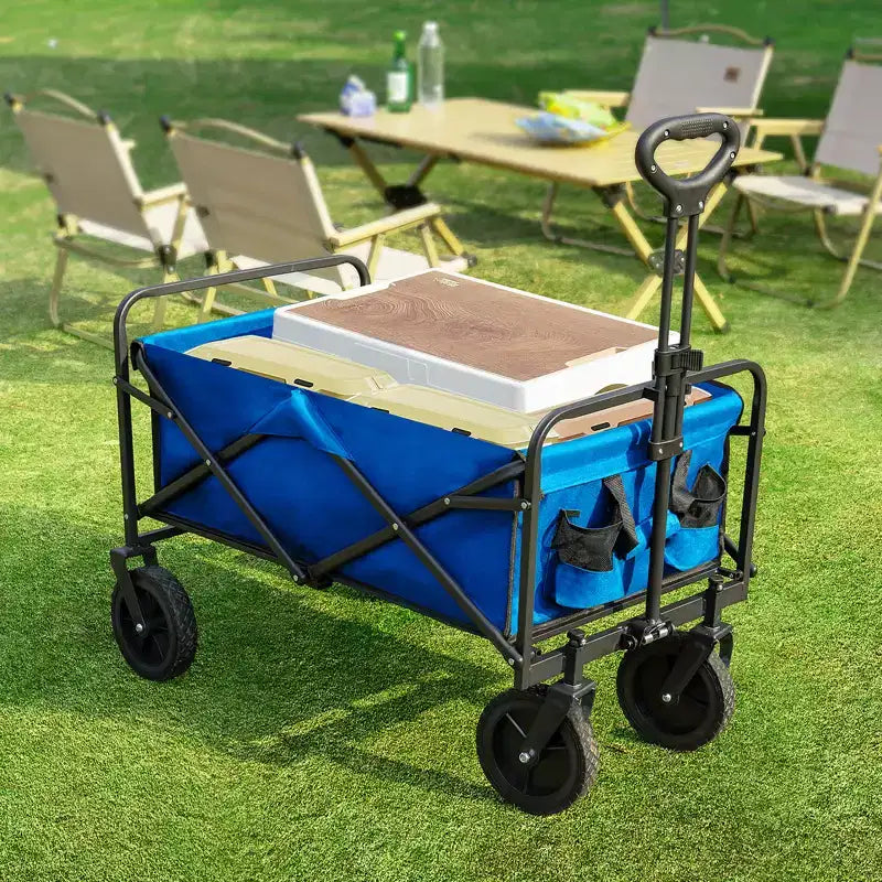 Chariot pliant pliable avec roues tout-terrain, chariot utilitaire robuste pour le camping et le shopping, capacité de 150 kg (petit-bleu)