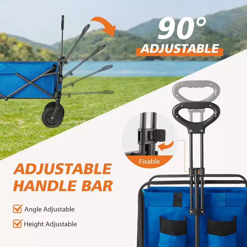 Chariot pliant pliable avec roues tout-terrain, chariot utilitaire robuste pour le camping et le shopping, capacité de 150 kg (petit-bleu)