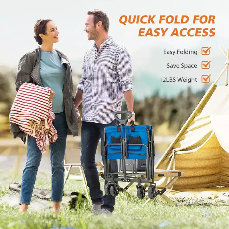 Chariot pliant pliable avec roues tout-terrain, chariot utilitaire robuste pour le camping et le shopping, capacité de 150 kg (petit-bleu)