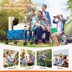 Chariot pliant pliable avec roues tout-terrain, chariot utilitaire robuste pour le camping et le shopping, capacité de 150 kg (petit-bleu)