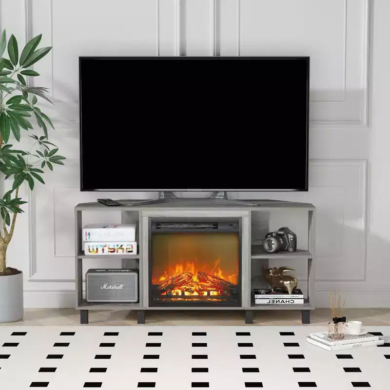 Meuble TV d'angle HOMLUX pour téléviseurs jusqu'à 55 pouces, 4 étagères ouvertes, Noir/Gris/Blanc