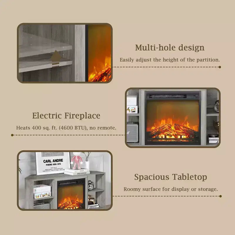 Meuble TV d'angle HOMLUX pour téléviseurs jusqu'à 55 pouces, 4 étagères ouvertes, Noir/Gris/Blanc