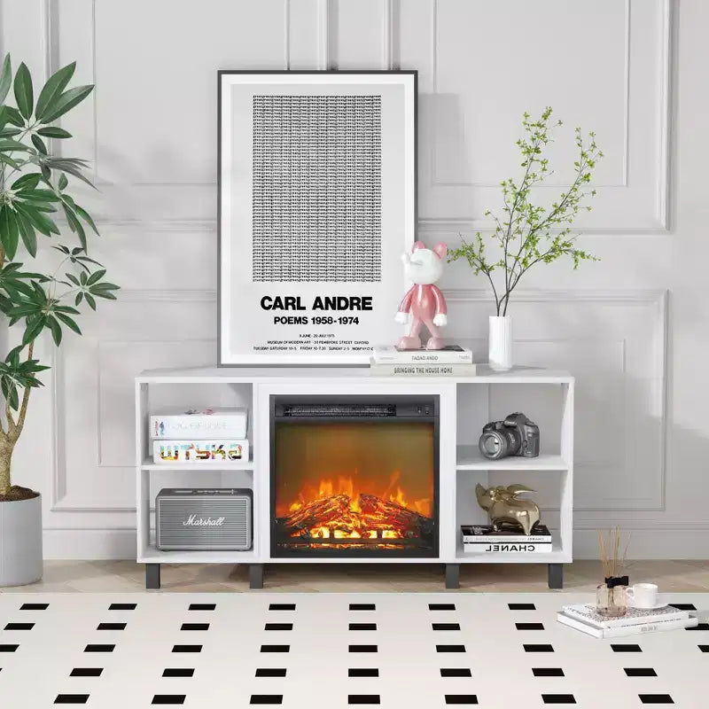 Meuble TV d'angle HOMLUX pour téléviseurs jusqu'à 55 pouces, 4 étagères ouvertes, Noir/Gris/Blanc