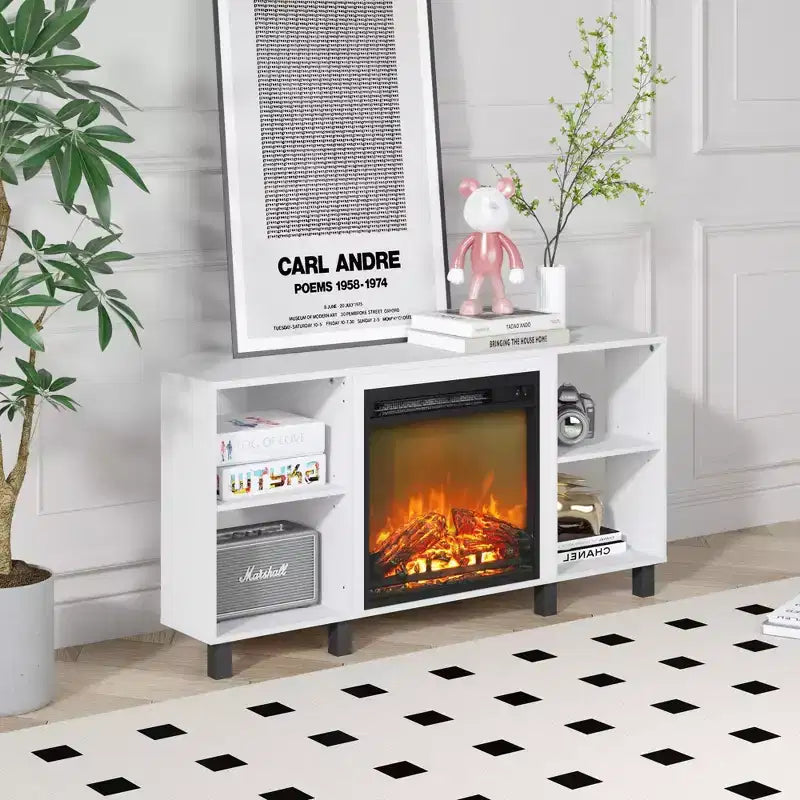 Meuble TV d'angle HOMLUX pour téléviseurs jusqu'à 55 pouces, 4 étagères ouvertes, Noir/Gris/Blanc