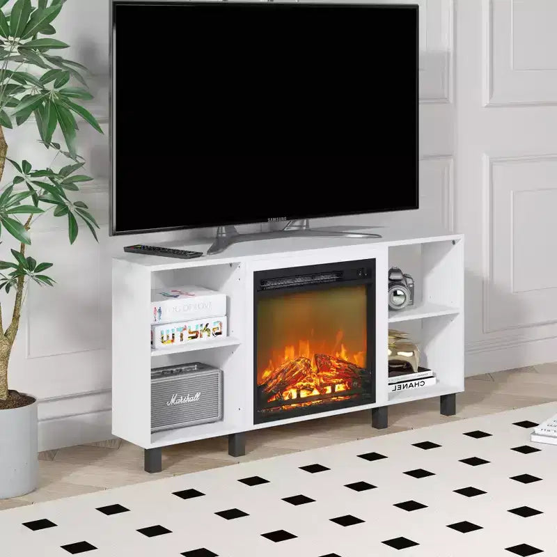 Meuble TV d'angle HOMLUX pour téléviseurs jusqu'à 55 pouces, 4 étagères ouvertes, Noir/Gris/Blanc