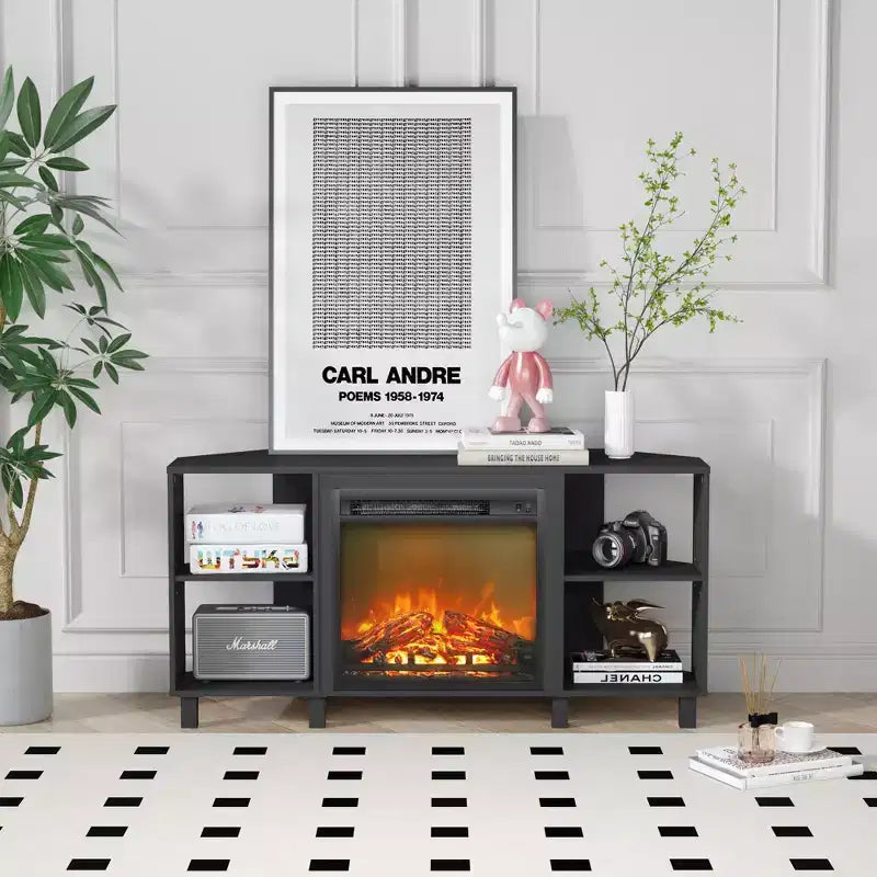 Meuble TV d'angle HOMLUX pour téléviseurs jusqu'à 55 pouces, 4 étagères ouvertes, Noir/Gris/Blanc
