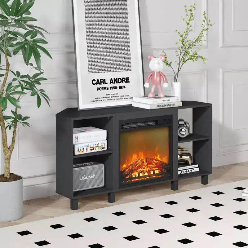Meuble TV d'angle HOMLUX pour téléviseurs jusqu'à 55 pouces, 4 étagères ouvertes, Noir/Gris/Blanc