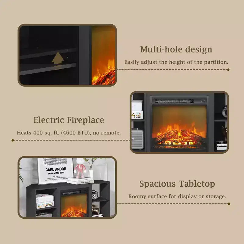 Meuble TV d'angle HOMLUX pour téléviseurs jusqu'à 55 pouces, 4 étagères ouvertes, Noir/Gris/Blanc
