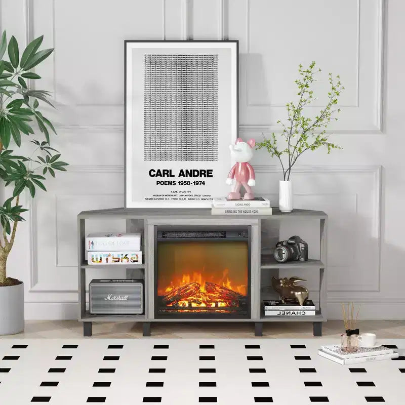 Meuble TV d'angle HOMLUX pour téléviseurs jusqu'à 55 pouces, 4 étagères ouvertes, Noir/Gris/Blanc