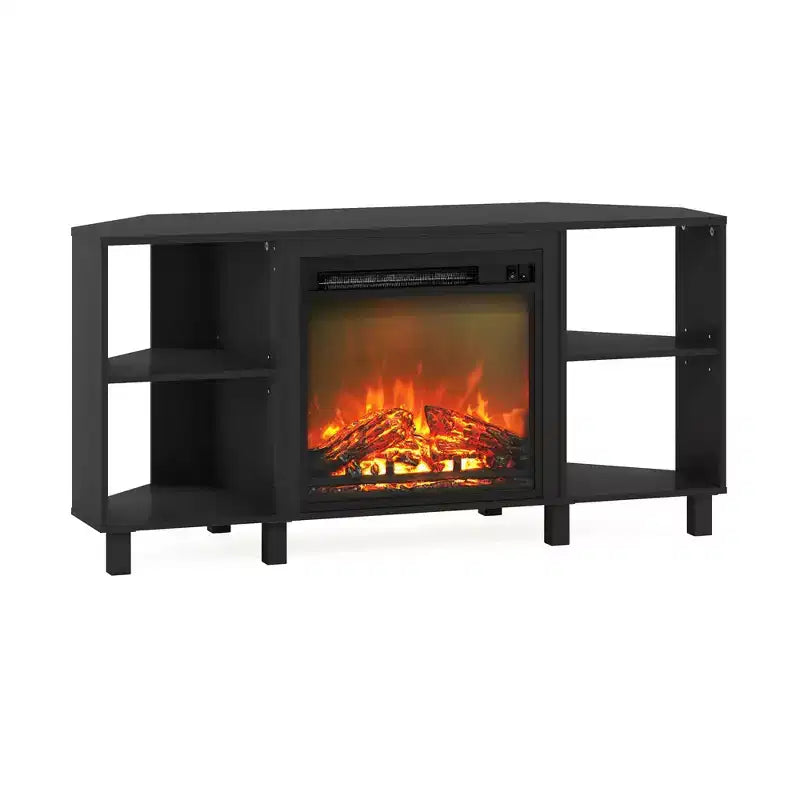 HOMLUX Corner Fireplace TV Stand for TVs up to 55, 4 Open Shelves, Black/Gray/White