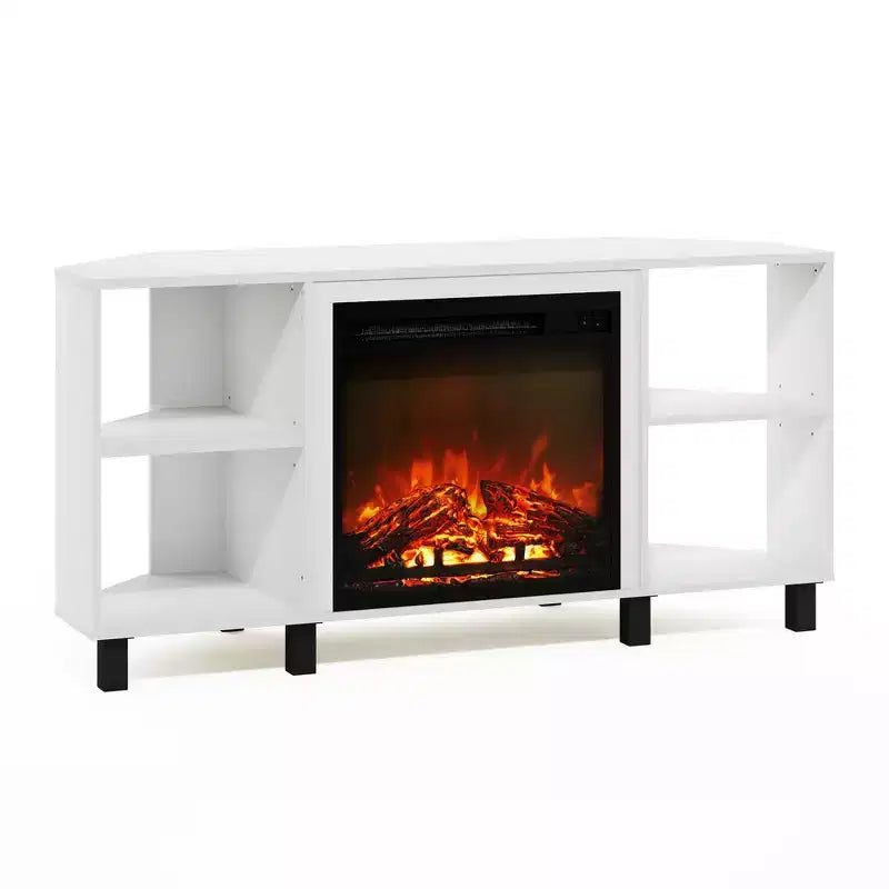 Meuble TV d'angle HOMLUX pour téléviseurs jusqu'à 55 pouces, 4 étagères ouvertes, Noir/Gris/Blanc