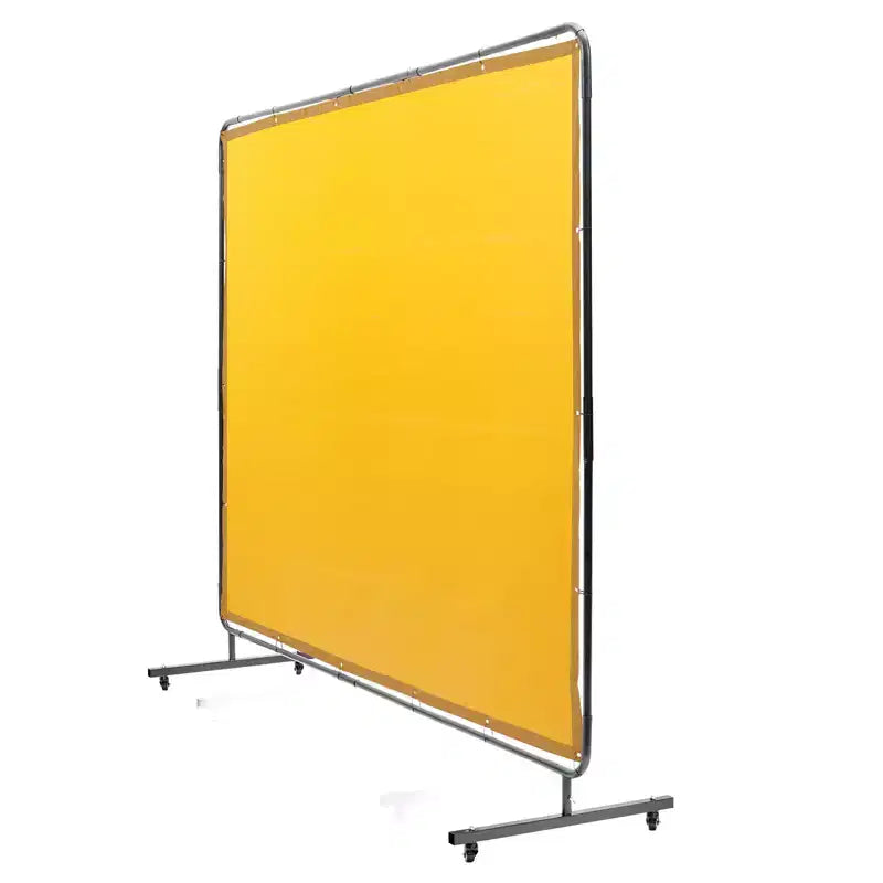 VEVOR Welding Screen with Frame, 6' x 8' Welding Curtain Screen, Flame-Resistant Vinyl Welding Protection Screen on 4 Swivel Wheel, Yellow