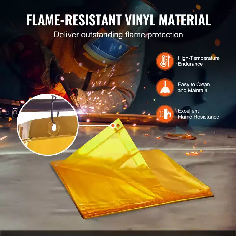 Écran de soudage VEVOR avec cadre, écran de soudage de 1,8 x 2,4 m, écran de protection de soudage en vinyle ignifuge sur 4 roues pivotantes, jaune