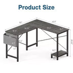 Bureau d'ordinateur en forme de L avec étagère de rangement pour unité centrale et sac latéral, table d'écriture de bureau de jeu d'angle de 127 cm avec cadre en métal - 127 x 109,98 x 74,93 cm (gris)