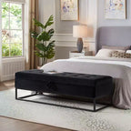 TUYOHW Metal Base with Storage Velvet Bench, Bed Bench for Living Room, Black