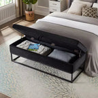 TUYOHW Banc en Velours avec Base en Métal et Rangement, Banc de Lit pour Salon, Noir