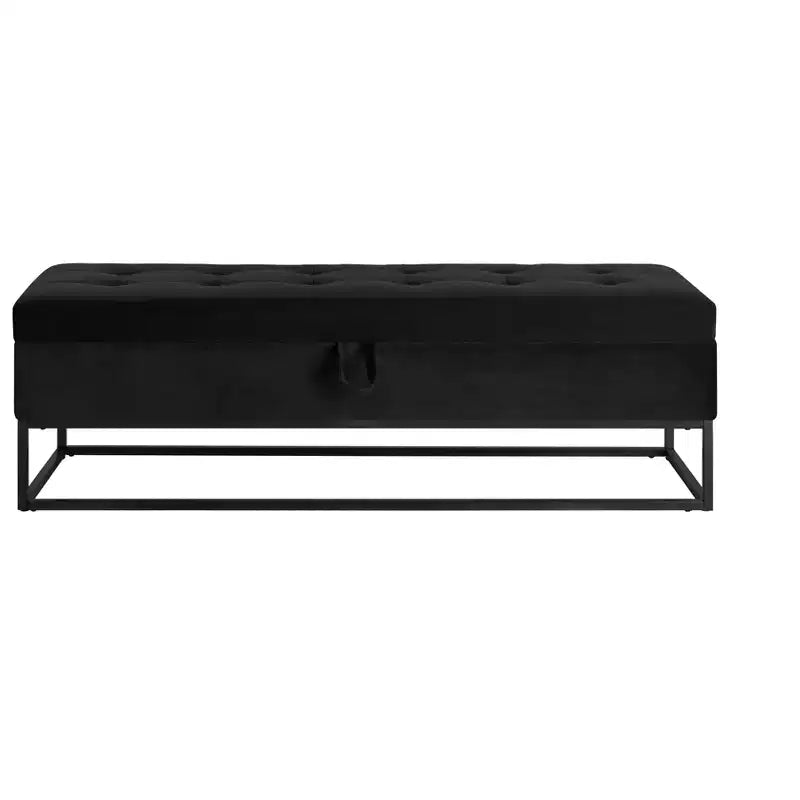 TUYOHW Banc en Velours avec Base en Métal et Rangement, Banc de Lit pour Salon, Noir