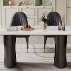 Grande Table à Manger Rectangulaire Okak, Table de Cuisine en Pierre Frittée Composite et Verre Trempé avec Base en Acier Carbone pour Grande Famille