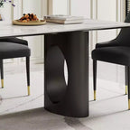 Grande Table à Manger Rectangulaire Okak, Table de Cuisine en Pierre Frittée Composite et Verre Trempé avec Base en Acier Carbone pour Grande Famille