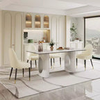 Grande Table à Manger Rectangulaire Okak, Table de Cuisine en Pierre Frittée Composite et Verre Trempé avec Base en Acier Carbone pour Grande Famille