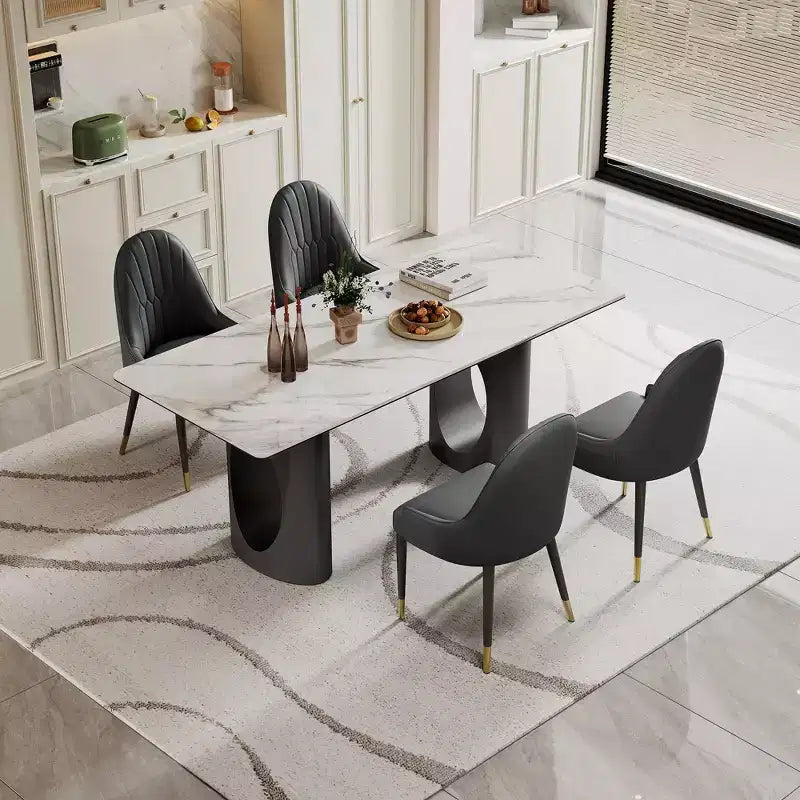 Okak Large Dining Table Rectangular Kitchen Table, Sintered Stone Composite Tempered Glass Table with Carbon Steel Base for Big Family