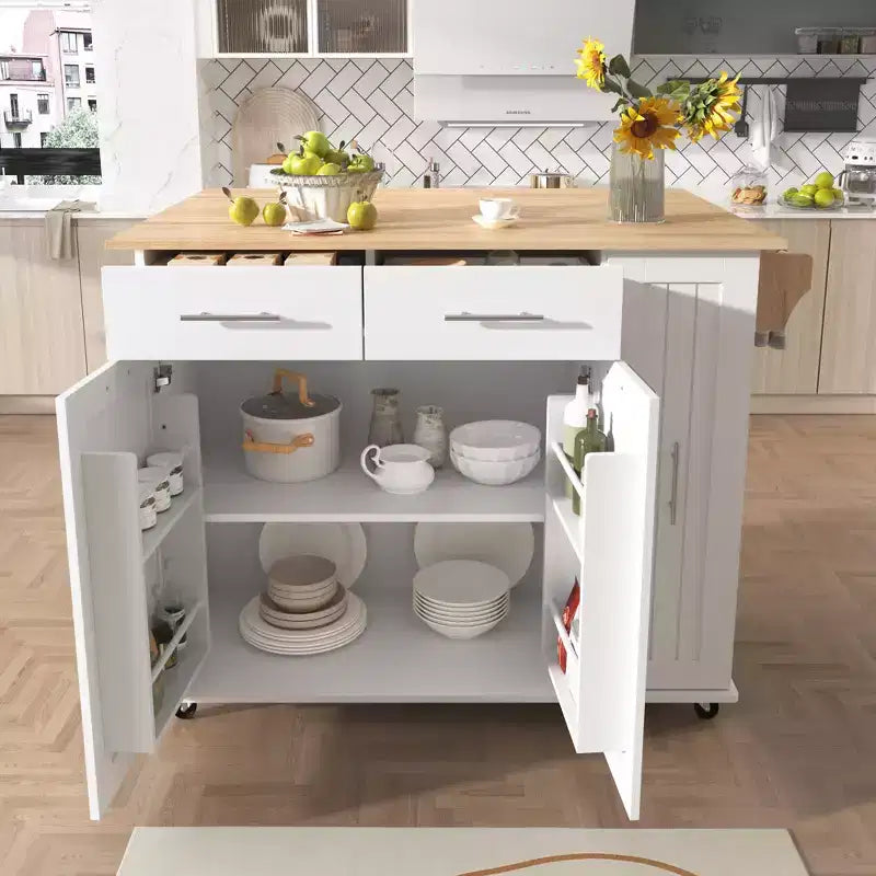 Chariot de Rangement de Cuisine CLIHOME avec Organisateur d'Armoire Coulissant à 3 Niveaux, Îlot de Cuisine Roulant sur Roues avec Porte-Serviettes, 2 Tiroirs