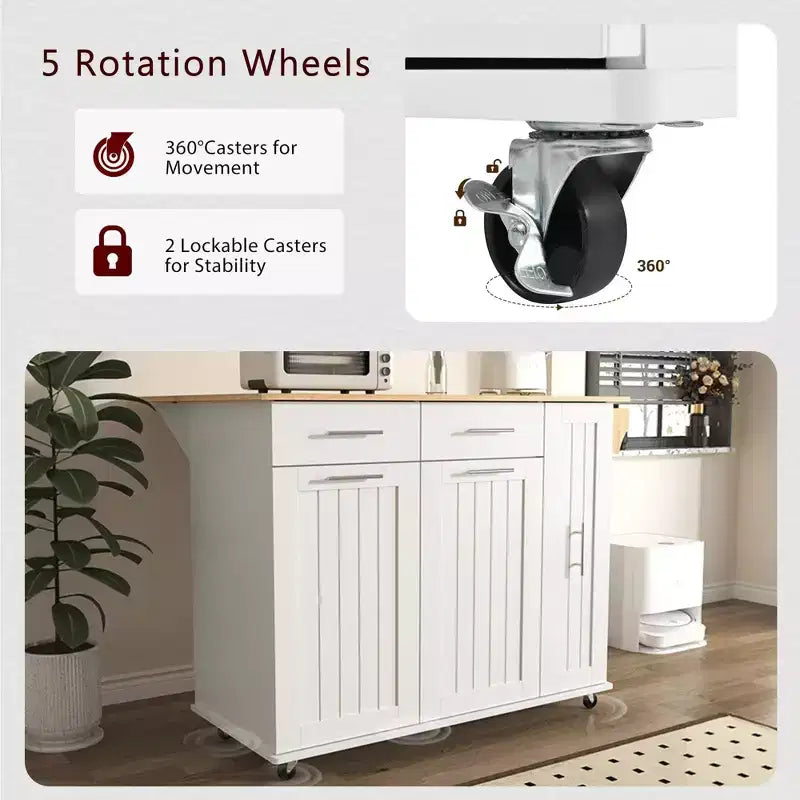 Chariot de Rangement de Cuisine CLIHOME avec Organisateur d'Armoire Coulissant à 3 Niveaux, Îlot de Cuisine Roulant sur Roues avec Porte-Serviettes, 2 Tiroirs
