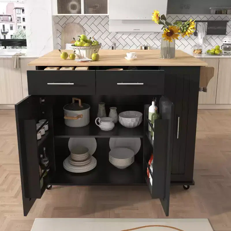 Chariot de Rangement de Cuisine CLIHOME avec Organisateur d'Armoire Coulissant à 3 Niveaux, Îlot de Cuisine Roulant sur Roues avec Porte-Serviettes, 2 Tiroirs