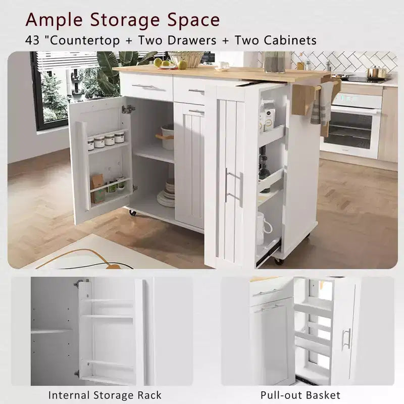 Chariot de Rangement de Cuisine CLIHOME avec Organisateur d'Armoire Coulissant à 3 Niveaux, Îlot de Cuisine Roulant sur Roues avec Porte-Serviettes, 2 Tiroirs